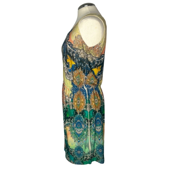 Ellen Parker Sleeveless Multicolored Round Neck Boho Cinch Waist Dress Size S - Picture 2 of 7